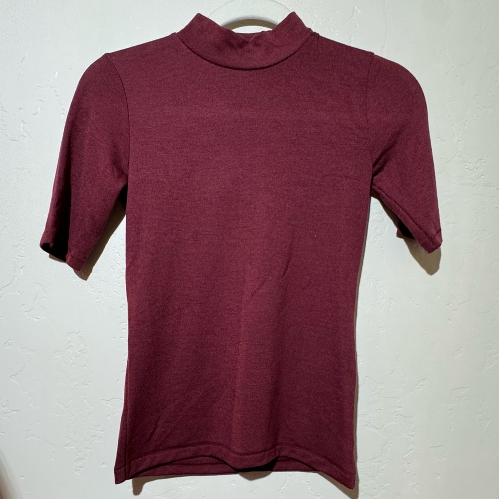 Rag & Bone Burgundy Mock Neck Fitted Tee - Size XS